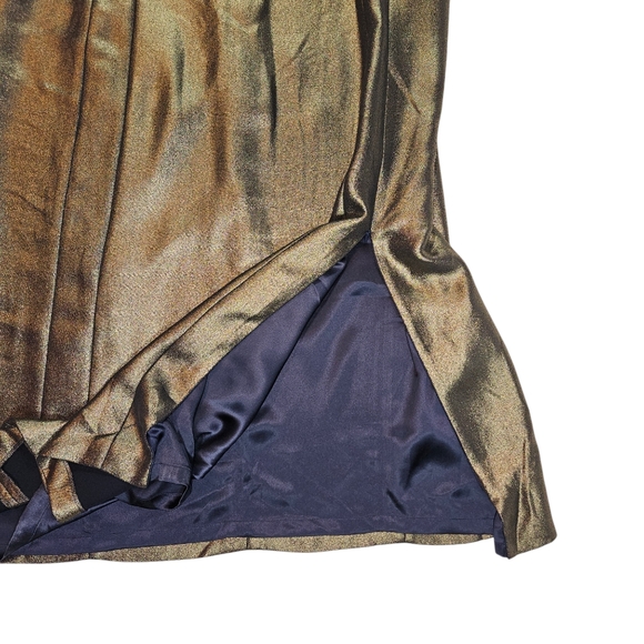 Akris Gold Metallic 100% Mulberry Silk Sheath Dress Sz 16 Evening Party Wedding - Picture 11 of 16